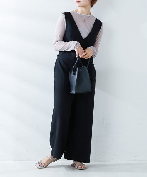 natural couture（ナチュラルクチュール）の「WEB限定サイズあり/バックリボンおしゃれワイドサロペ（サロペット/オーバーオール・レディース・ブラック/ブラウン/ベージュ・SMALL/MEDIUM）」の21枚目の写真