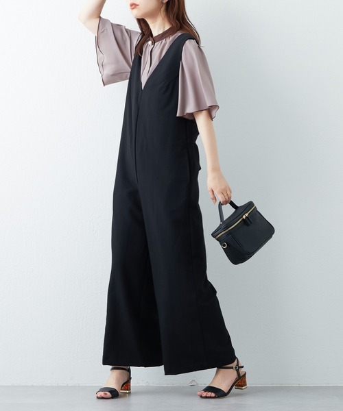 natural couture（ナチュラルクチュール）の「WEB限定サイズあり/バックリボンおしゃれワイドサロペ（サロペット/オーバーオール・レディース・ブラック/ブラウン/ベージュ・SMALL/MEDIUM）」の8枚目の写真