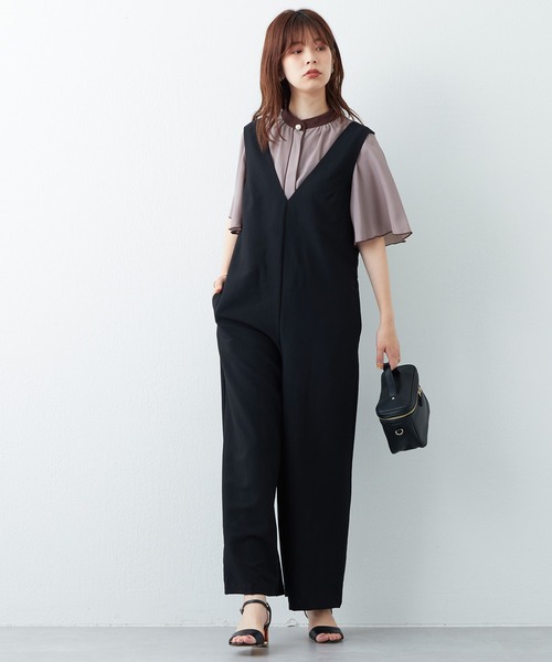 natural couture（ナチュラルクチュール）の「WEB限定サイズあり/バックリボンおしゃれワイドサロペ（サロペット/オーバーオール・レディース・ブラック/ブラウン/ベージュ・SMALL/MEDIUM）」の9枚目の写真