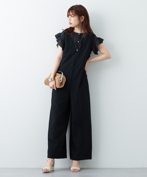 natural couture（ナチュラルクチュール）の「WEB限定サイズあり/バックリボンおしゃれワイドサロペ（サロペット/オーバーオール・レディース・ブラック/ブラウン/ベージュ・SMALL/MEDIUM）」の6枚目の写真