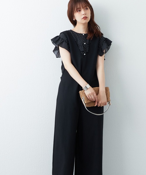 natural couture（ナチュラルクチュール）の「WEB限定サイズあり/バックリボンおしゃれワイドサロペ（サロペット/オーバーオール・レディース・ブラック/ブラウン/ベージュ・SMALL/MEDIUM）」の4枚目の写真