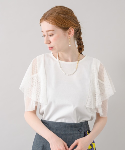 ROSIEE（ロージー）の「ROSIEE 異素材切替フリルトップス（Tシャツ/カットソー・レディース・ブラック/ホワイト・FREE）」の7枚目の写真