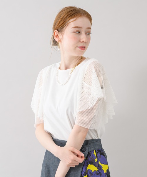 ROSIEE（ロージー）の「ROSIEE 異素材切替フリルトップス（Tシャツ/カットソー・レディース・ブラック/ホワイト・FREE）」の8枚目の写真