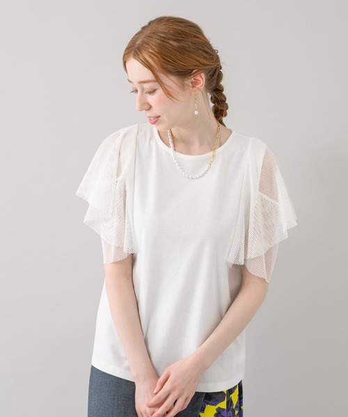 ROSIEE（ロージー）の「ROSIEE 異素材切替フリルトップス（Tシャツ/カットソー・レディース・ブラック/ホワイト・FREE）」の10枚目の写真