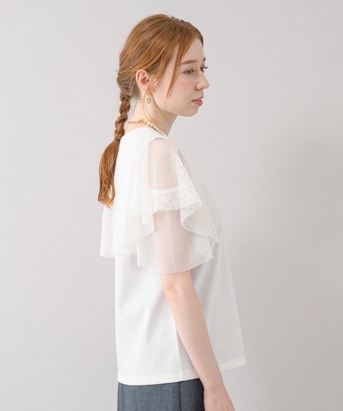 ROSIEE（ロージー）の「ROSIEE 異素材切替フリルトップス（Tシャツ/カットソー・レディース・ブラック/ホワイト・FREE）」の11枚目の写真