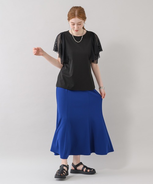 ROSIEE（ロージー）の「ROSIEE 異素材切替フリルトップス（Tシャツ/カットソー・レディース・ブラック/ホワイト・FREE）」の18枚目の写真