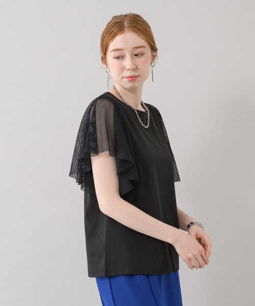 ROSIEE（ロージー）の「ROSIEE 異素材切替フリルトップス（Tシャツ/カットソー・レディース・ブラック/ホワイト・FREE）」の22枚目の写真