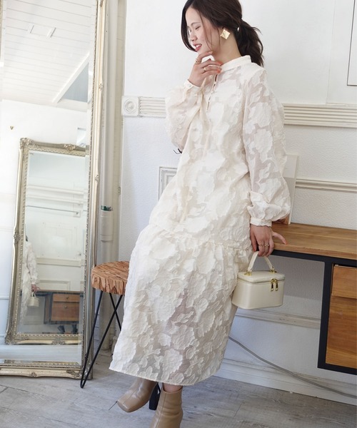 マメ　ジャガードボリュームスリーブ　ロングワンピース マメジャガードボリュームスリーブロングワンピース