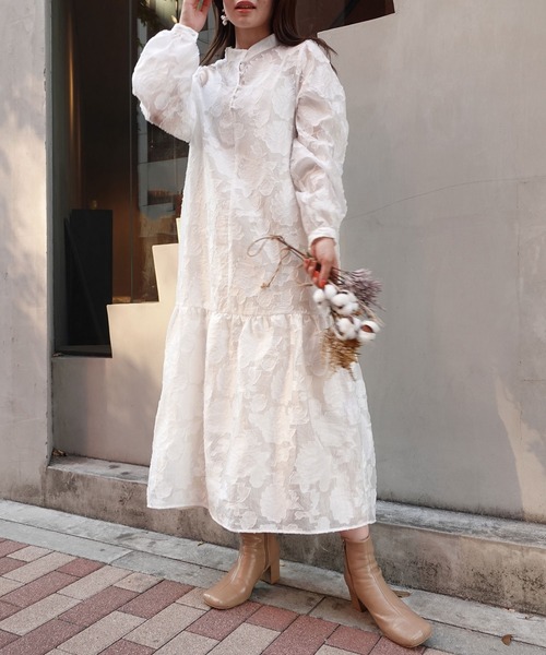 CORNERS（コーナーズ）の「シアージャガードボリュームスリーブワンピース（ワンピース・レディース・ホワイト/ブラック/アイボリー・M）」の13枚目の写真