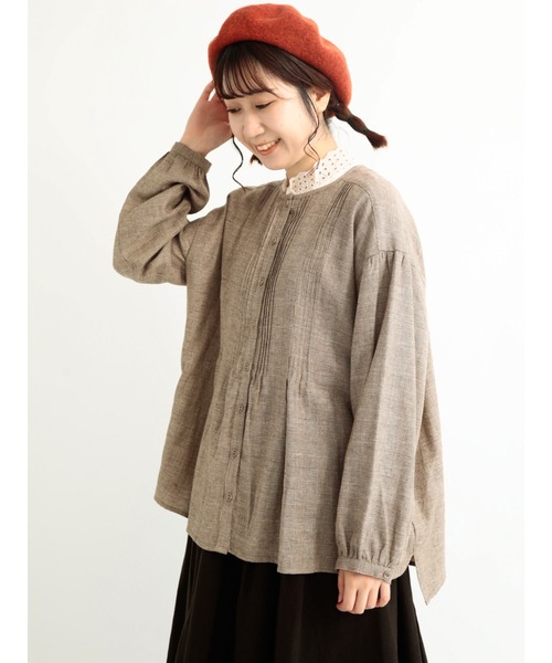 Samansa Mos2（サマンサ モスモス）の「ピンタック前開きブラウス（シャツ/ブラウス・レディース・ブラック/グリーン/オフホワイト/ブラウン・ﾌﾘ-）」の3枚目の写真