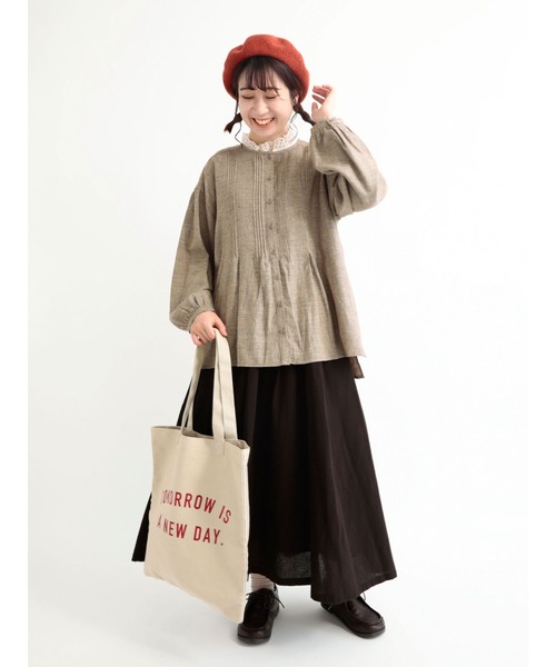 Samansa Mos2（サマンサ モスモス）の「ピンタック前開きブラウス（シャツ/ブラウス・レディース・ブラック/グリーン/オフホワイト/ブラウン・ﾌﾘ-）」の14枚目の写真