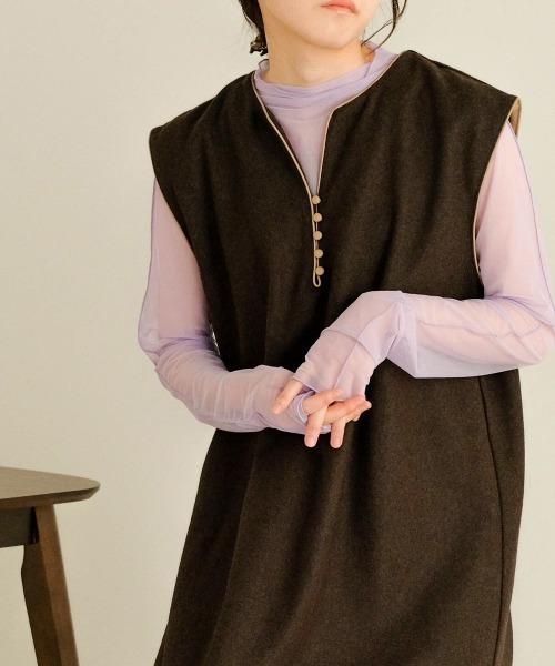 Bab（バブ）の「スキッパーパイピングワンピース（ワンピース・レディース・ブラック/ブラウン/サンドベージュ・M）」の6枚目の写真