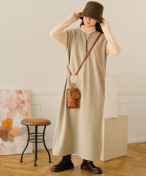 Bab（バブ）の「スキッパーパイピングワンピース（ワンピース・レディース・ブラック/ブラウン/サンドベージュ・M）」の10枚目の写真