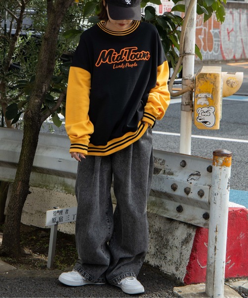 WEGO（ウィゴー）の「WEGO/ヘビーウエイト バイカラースリーブロゴプルオーバー（スウェット・メンズ・ブラック/グレー系その他/ネイビー/グレー・LARGE/MEDIUM）」の14枚目の写真