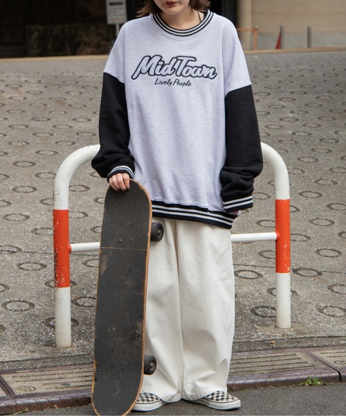 WEGO（ウィゴー）の「WEGO/ヘビーウエイト バイカラースリーブロゴプルオーバー（スウェット・メンズ・ブラック/グレー系その他/ネイビー/グレー・LARGE/MEDIUM）」の21枚目の写真