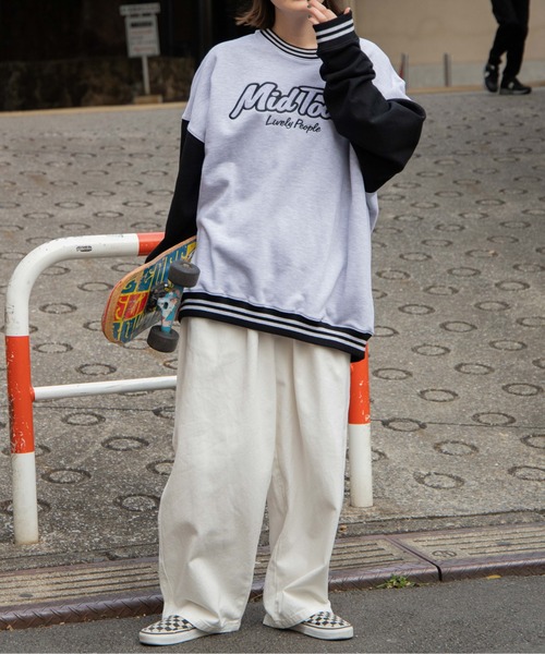 WEGO（ウィゴー）の「WEGO/ヘビーウエイト バイカラースリーブロゴプルオーバー（スウェット・メンズ・ブラック/グレー系その他/ネイビー/グレー・LARGE/MEDIUM）」の22枚目の写真