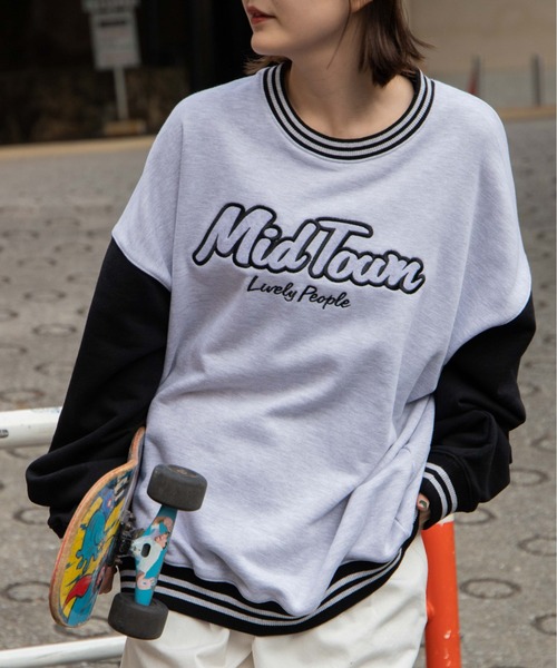 WEGO（ウィゴー）の「WEGO/ヘビーウエイト バイカラースリーブロゴプルオーバー（スウェット・メンズ・ブラック/グレー系その他/ネイビー/グレー・LARGE/MEDIUM）」の8枚目の写真