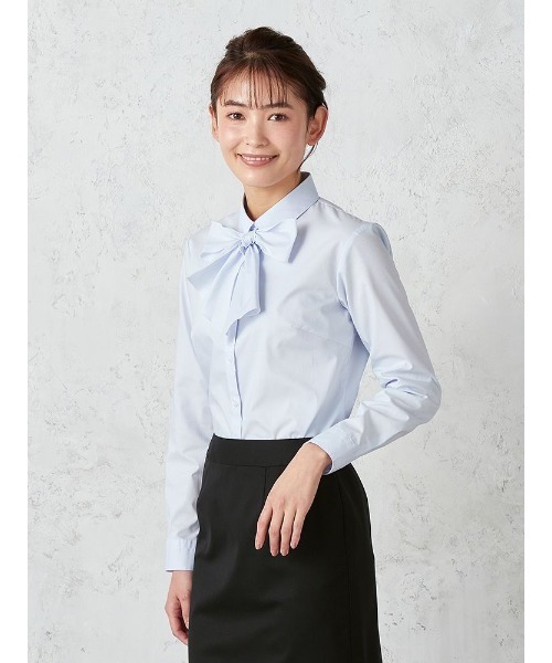Perfect Suit FActory（パーフェクトスーツファクトリー）の「フレッシャーズ　2WAYリボン　レギュラー（ビジネスシャツ・レディース・ライトピンク/ホワイト/サックスブルー・11号/13号/15号/7号/5号/9号）」の3枚目の写真