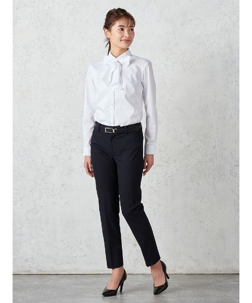 Perfect Suit FActory（パーフェクトスーツファクトリー）の「フレッシャーズ　2WAYリボン　レギュラー（ビジネスシャツ・レディース・ライトピンク/ホワイト/サックスブルー・11号/13号/15号/7号/5号/9号）」の6枚目の写真