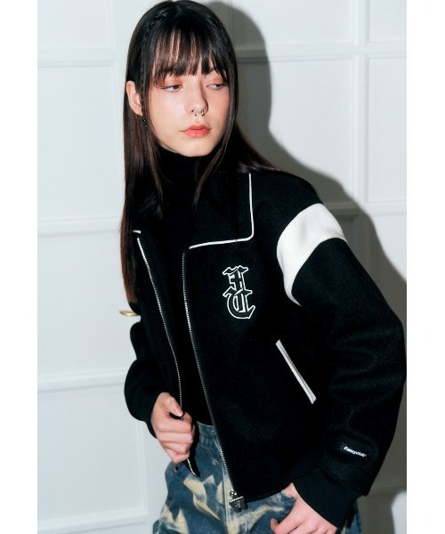 FANCY CLUB（ファンシークラブ）の「A'GEM/9 × .kom『 FANCY CLUB/ファンシークラブ』/DARK MOON VARSITY JACKET/ダークムーン スタジャン（ブルゾン・レディース・ブラック・FREE）」の3枚目の写真