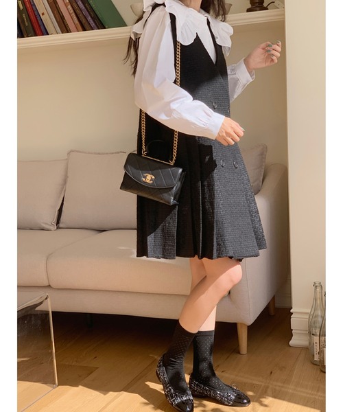 LAFFMO(ラフモ)の「ツーピースセット フリルコットンシャツ&ジャンパースカート(セットアップ・レディース・ブラック/チェック・FREE)」の13枚目の写真