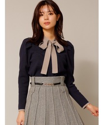 美品☆　ルネ　サマーニット　ボウタイ　バイカラー　パフスリーブ　カットソー 美品☆ ルネ サマーニット ボウタイ バイカラー パフスリーブ