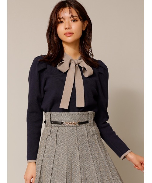 美品☆　ルネ　サマーニット　ボウタイ　バイカラー　パフスリーブ　カットソー TONAL（トーナル）の「バイカラーボウタイパフスリーブニット（ニット