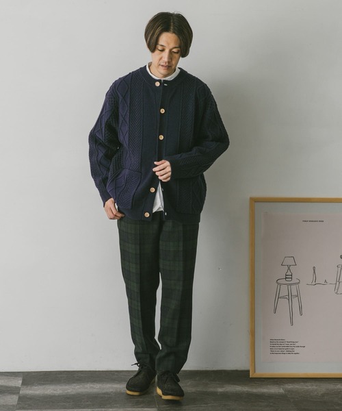 おまとめ＊ Drawer  アラン編みニット　 畔編みクルーネックカーディガン セール】アラン編みクルーネックニットカーディガン（カーディガン