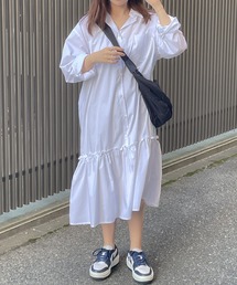 裾フレアシャツワンピ