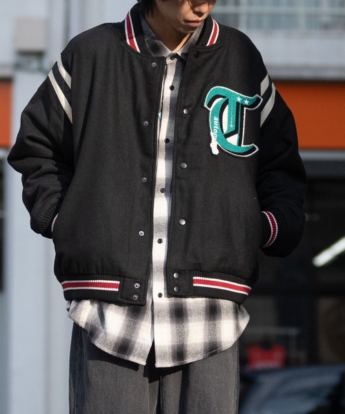 13】メルトン サガラ刺繍 アームライン スタジャン