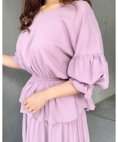 LILIDIA（リリディア）の「ギャザーヘムSLVカットTOP（Tシャツ/カットソー・レディース・パープル/ブラック・SMALL/MEDIUM/LARGE/LL）」の6枚目の写真