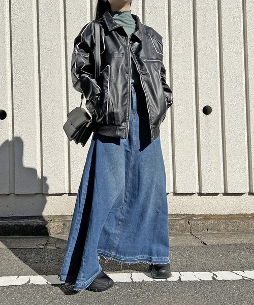 Jewelobe（ジュエローブ）の「配色パイピングシンセティックレザーブルゾン（ブルゾン・レディース・ホワイト/カーキ/ブラック・FREE）」の4枚目の写真