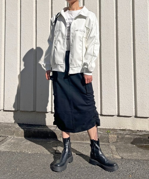 Jewelobe（ジュエローブ）の「配色パイピングシンセティックレザーブルゾン（ブルゾン・レディース・ホワイト/カーキ/ブラック・FREE）」の10枚目の写真