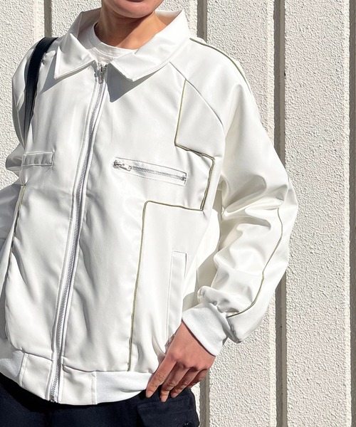 Jewelobe（ジュエローブ）の「配色パイピングシンセティックレザーブルゾン（ブルゾン・レディース・ホワイト/カーキ/ブラック・FREE）」の16枚目の写真