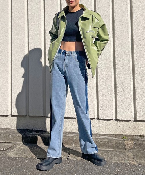 Jewelobe（ジュエローブ）の「配色パイピングシンセティックレザーブルゾン（ブルゾン・レディース・ホワイト/カーキ/ブラック・FREE）」の17枚目の写真