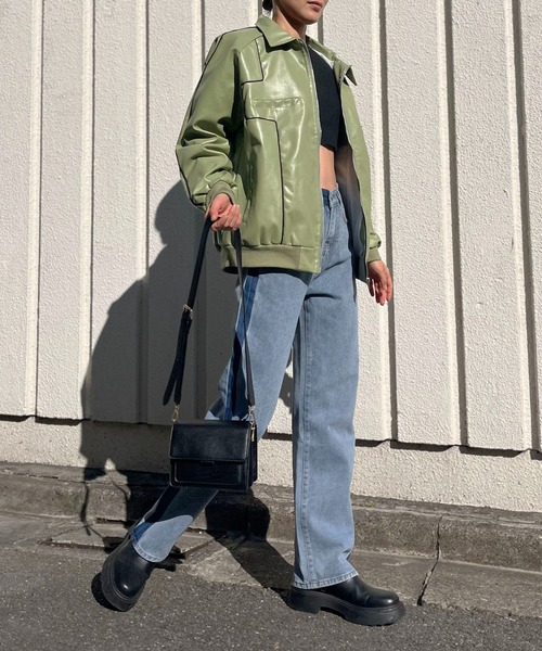 Jewelobe（ジュエローブ）の「配色パイピングシンセティックレザーブルゾン（ブルゾン・レディース・ホワイト/カーキ/ブラック・FREE）」の19枚目の写真