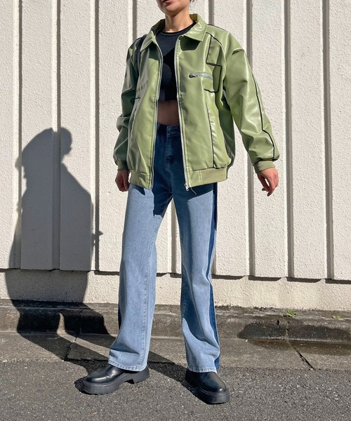 Jewelobe（ジュエローブ）の「配色パイピングシンセティックレザーブルゾン（ブルゾン・レディース・ホワイト/カーキ/ブラック・FREE）」の20枚目の写真