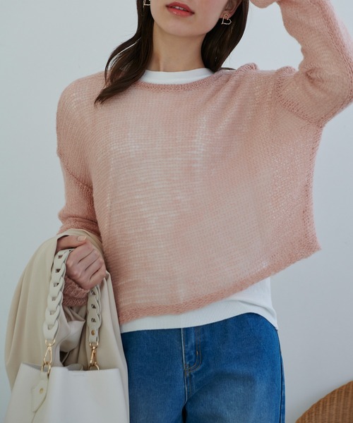 Edit Sheen(エディットシーン)の「メッシュ編みニット(ニット/セーター・レディース・ピンク/ミント/ブルー・M)」の3枚目の写真