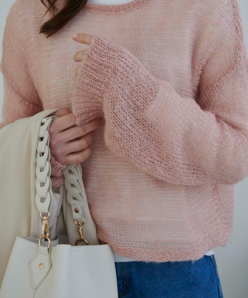 Edit Sheen(エディットシーン)の「メッシュ編みニット(ニット/セーター・レディース・ピンク/ミント/ブルー・M)」の19枚目の写真