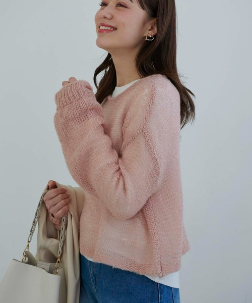 Edit Sheen(エディットシーン)の「メッシュ編みニット(ニット/セーター・レディース・ピンク/ミント/ブルー・M)」の4枚目の写真