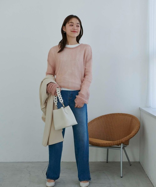 Edit Sheen(エディットシーン)の「メッシュ編みニット(ニット/セーター・レディース・ピンク/ミント/ブルー・M)」の8枚目の写真