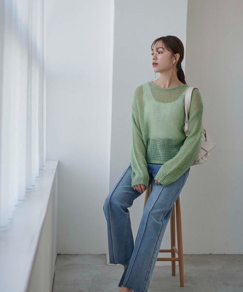 Edit Sheen(エディットシーン)の「メッシュ編みニット(ニット/セーター・レディース・ピンク/ミント/ブルー・M)」の6枚目の写真