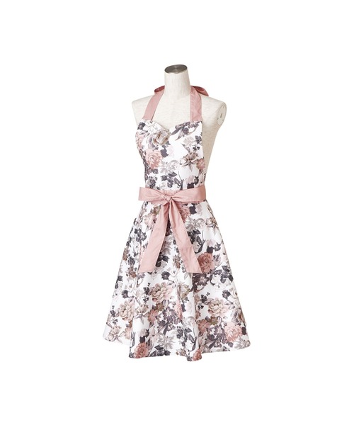 Francfranc（フランフラン）の「ダスティーフラワー コットン フルエプロン  ピンク（エプロン・レディース・ピンク・FREE）」の7枚目の写真