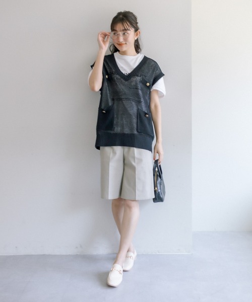 PUAL CE CIN（ピュアルセシン）の「【Du noir】麻レーヨンバミューダパンツ（その他パンツ・レディース・ベージュ/ブラック・FREE）」の3枚目の写真