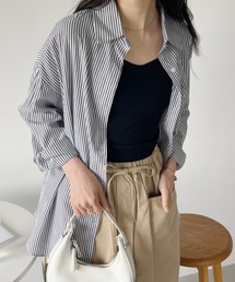 CLEA | 【2023SS】ストライプ オーバーサイズ コットン カジュアル長袖シャツ(シャツ/ブラウス)