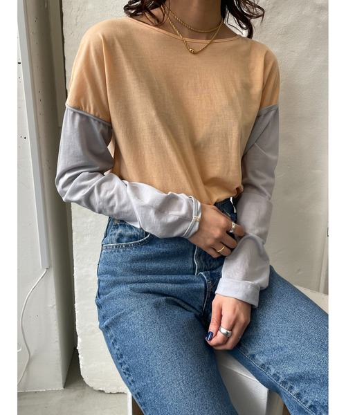 BLACK BY MOUSSY（ブラックバイマウジー）の「sheer color tops（シアーカラートップス）（Tシャツ/カットソー・レディース・オレンジ/グリーン・FREE）」の15枚目の写真