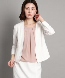 COUP DE CHANCE | 【Oggi ５月号掲載/泉 里香さん着用】【洗える/日本製/通勤/スーツ/セットアップ対応】リネンライクストレッチ ノーカラージャケット(ノーカラージャケット)