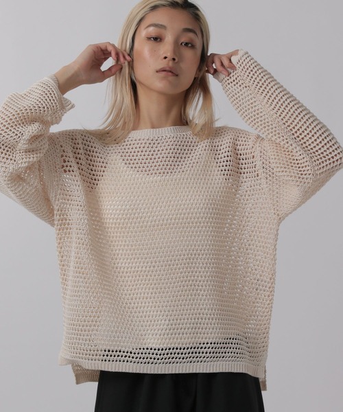 フォクシー　麻　リネン　ニット　38 Linen Cross ベージュ 予約》手洗い可 / 2WAYニットカーディガン（カーディガン）｜B.C