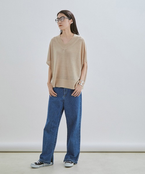 SALON adam et rope'(サロン アダム エ ロペ)の「リネンVネックワイドプルオーバー/ベスト(ニット/セーター・レディース・ホワイト/ブラック/ベージュ・FREE)」の20枚目の写真