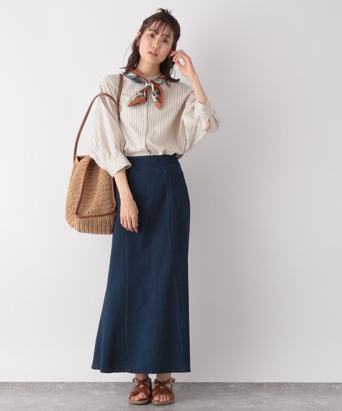GLOBAL WORK（グローバルワーク）の「サラサラリネンライクシャツ6分袖/189419（シャツ/ブラウス・レディース・ストライプ/アイボリー/グリーン/ラベンダー・FREE）」の10枚目の写真